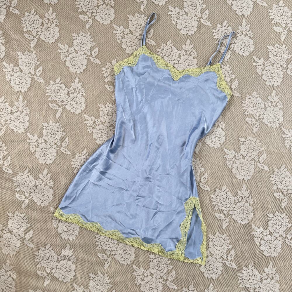 Victoria’s Secret Vintage Blue Satin Lace Slip Dress Size XS